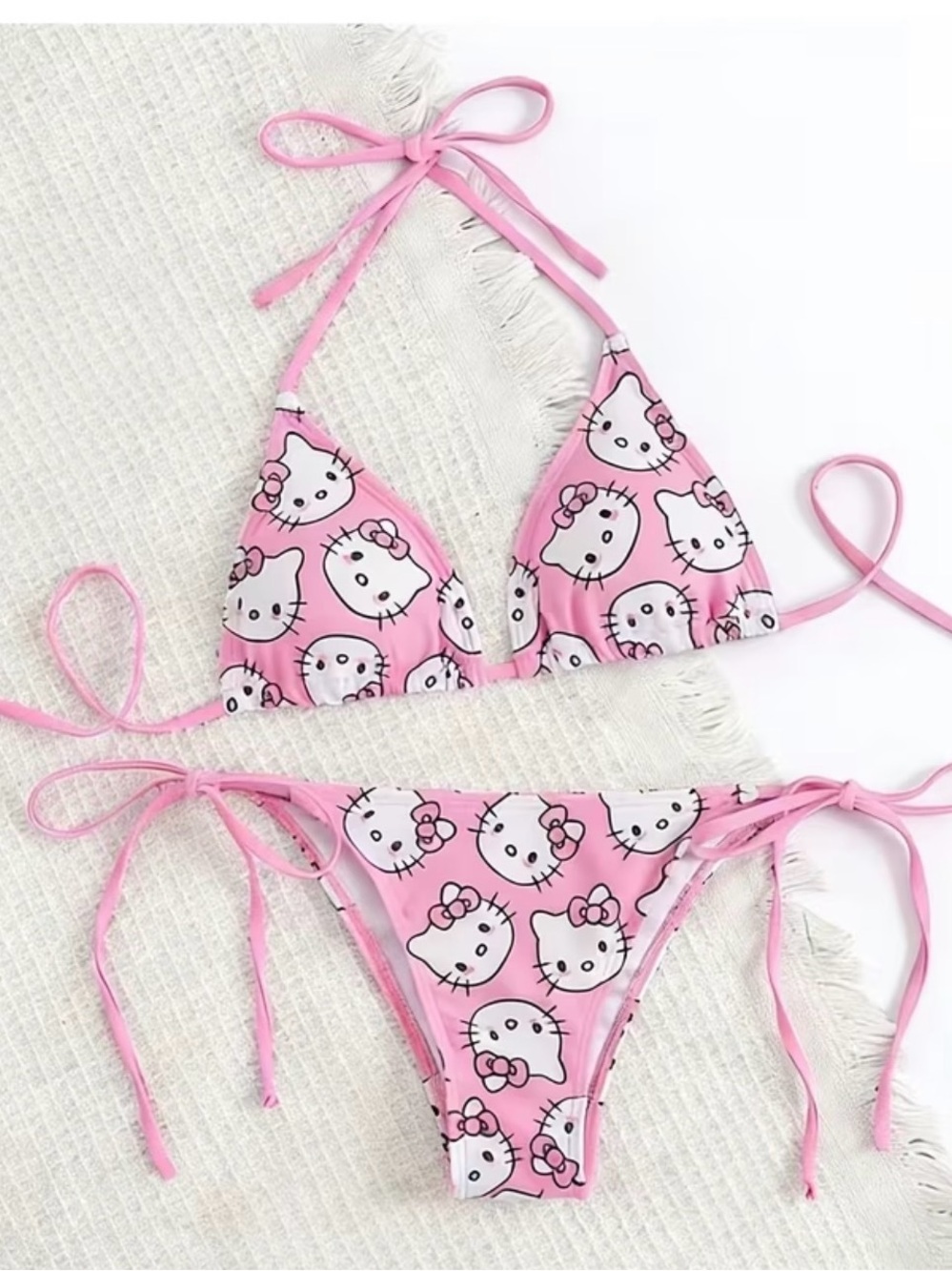 Pink Hello Kitty Print Triangle Bikini